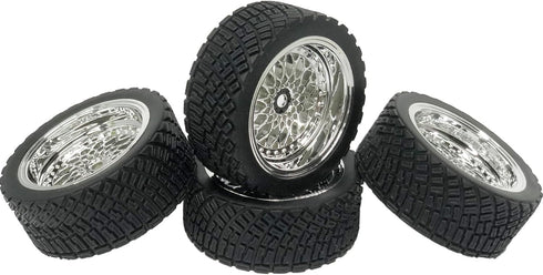 4PCS 65mm RC Rally Car Rubber Tires and Plastic Plating Wheel Rims Set for 1/10 RC On-Road Drift Racing Car