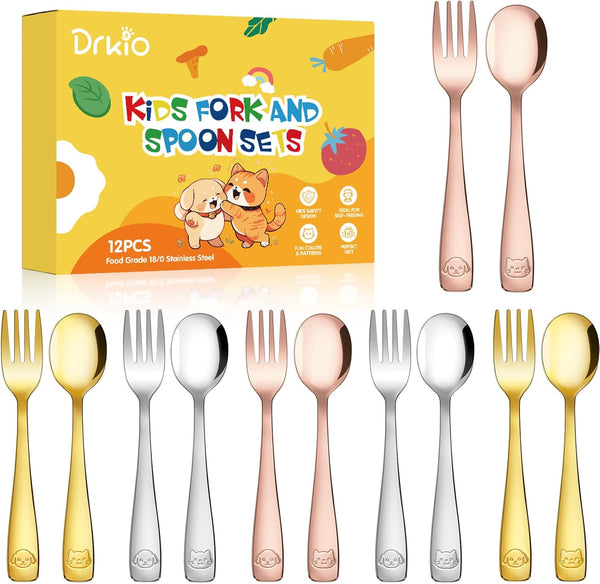 Stainless Steel Toddler Utensils Set, 12 Pieces Kids Silverware Set, Safe Food Grade Small Forks and Spoons, Dishwasher