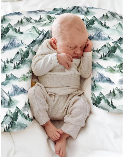 Watercolor Green Mountain Baby Nursing Pillow Covers for Boy Girl Trees Forest Mountains Neutral Nursing Slipcovers