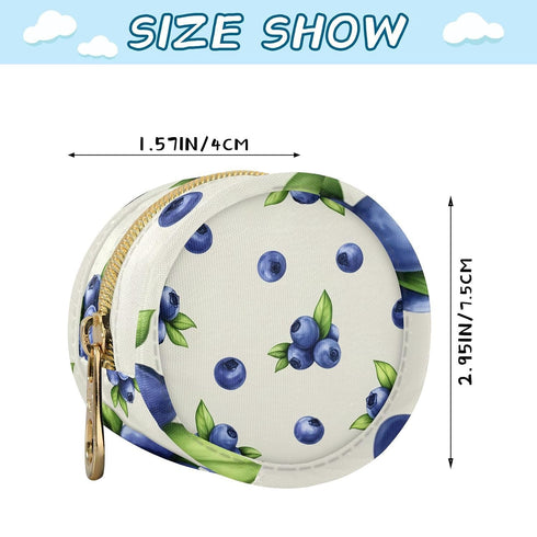Blue Berry Round Pacifier Storage Case with Zipper, Portable Pacifier Case for Travel, Diaper Bag & Purse, Pacifier