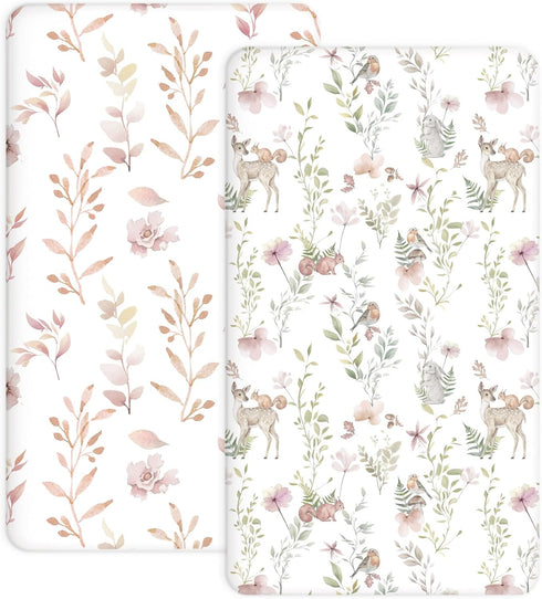 Pack and Play Sheets 2 Pack, Fitted Jersey Knit Mini Crib Sheets