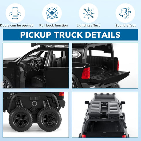 FRJV 1/32 Mammoth 4-7Black Toy Trucks for Boys Diecast Trucks Model Truck,Collectible Pickup Truck Model Kit,Pull Back