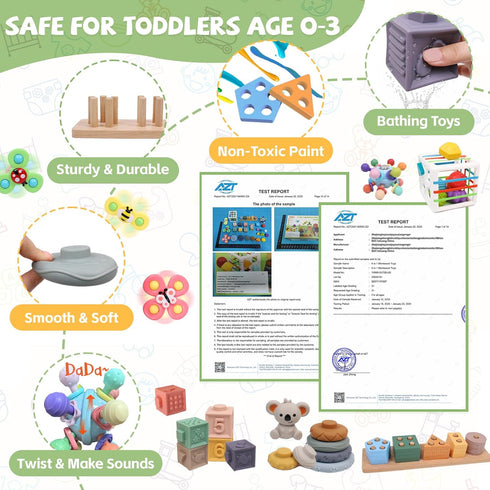 6-in-1 0-6 6-12 1-3, Set 6 YHHYTOY Montessori Baby Toys Months, Infant Teething Toys Soft Stacking Blocks Rings Shape