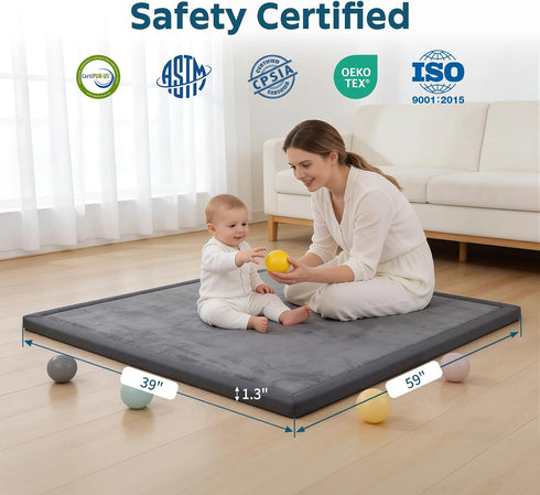 COLLACOCO 1.3" Tummy Baby Play Mat for Floor, Playpen Mat, Thick Memory Foam Time Mat, Soft Coral Velvet Nursery Rug