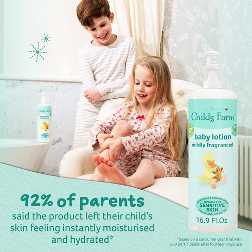 Childs Farm Baby Lotion for Sensitive Skin, Moisturizer for Dry Skin, 16.9 oz, Lightly Fragranced, Vegan, Cruelty-Free