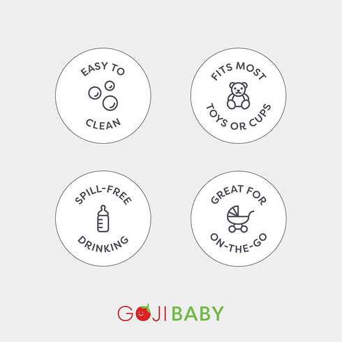 Goji Baby 0-36 Bottle Bungee Cord Strap - Tether with Bungee Cord for Stroller - Dishwasher Safe Strap with Sippy Cup