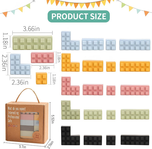 20PCS Silicone Blocks Soft Building Blocks, Montessori Educational Toy Soft Baby Blocks for Teething Gifts, Large