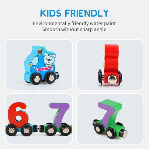 12 Set 1 Set Wondertoys PCS Wooden Number Train Toy Includes Engine Cars for Toddlers Boys and Girls, Compatible