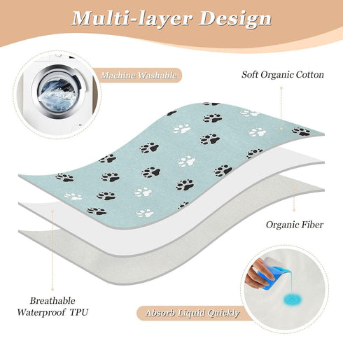 siphylline 52" 34" Animal Cat Paw Black White Cyan Extra Large Resuable Potty Training Pad Highly Absorbent Baby Diaper