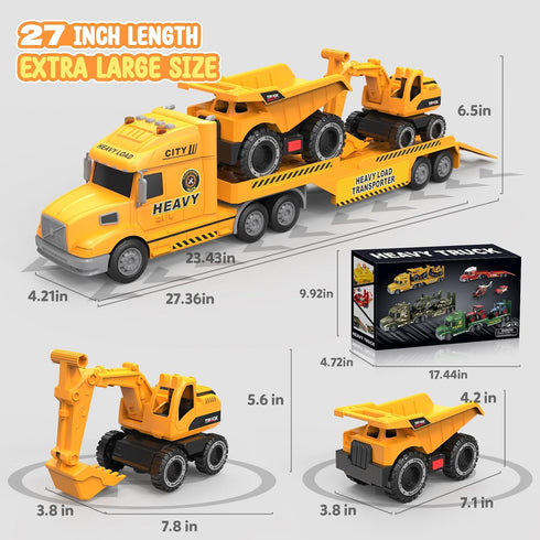 3 4 5 6 27" 3-in-1 Toddler Toys for Year Old Boys - Large Semi Construction Carrier Truck Toy with Excavator and Dump