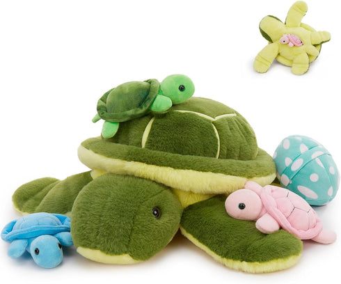 MorisMos 5Pcs Turtle Stuffed Animals with Babies Inside, 17.5 Inch Cute Stuffed