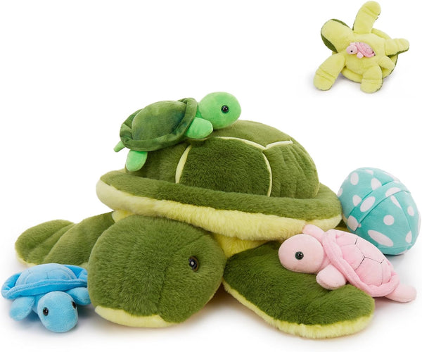MorisMos 5Pcs Turtle Stuffed Animals with Babies Inside, 17.5 Inch Cute Stuffed