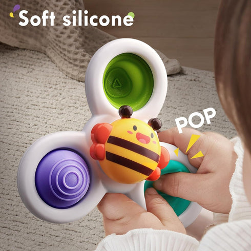 ALASOU 3PCS Pop Suction Cup Spinner Toys for 1 Year Old, Novelty Spinning Tops Toddler Toys, Sensory Bath Toy