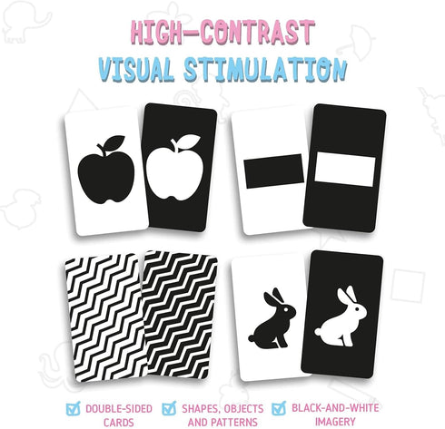 Merka Newborn Toys, Set of 50 High Contrast Black and White Baby Cards for Visual Stimulation and Sensory Development