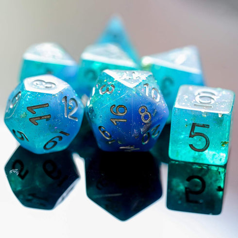 7-Die RPG Blue DND Dice Set, Resin D&D Polyhedral Glitter Dice Set for Tabletop Role Playing Game