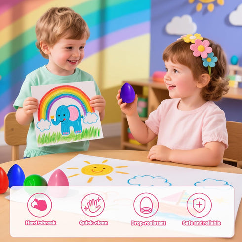 1-3, 16 1-3 Egg Crayons for Toddlers Colors Jumbo Easy-Grip Crayons with Anti-Roll Flat Bottom & Fruit Patterns