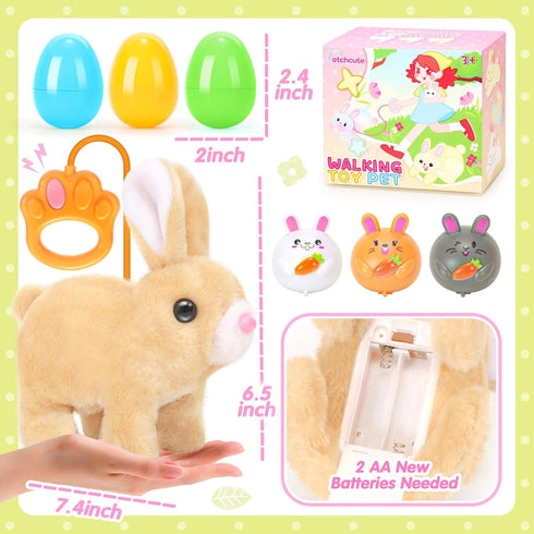 CatchCute Easter Plush Bunny Toys for Kids,Interactive Bunny with Sounds,Can Walk,Wag Tail and Twitch Nose with Remote