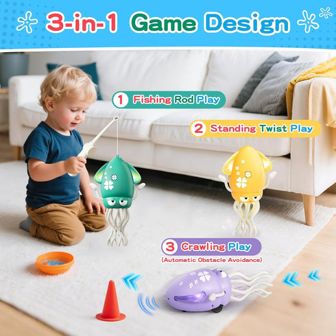MACALOCA Tummy 3-6 6-12 12-18 1st Dancing Squid Baby Toy, Dancing Octopus Time Toys for Toddlers, Infant Crawling