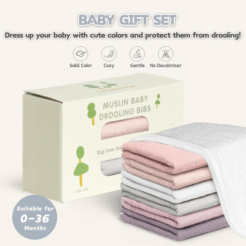 Muslin Baby Drool Bibs, 6 Pack Soft Triangular Adjustable Baby Bandana Bibs for Unisex Girls & Boys