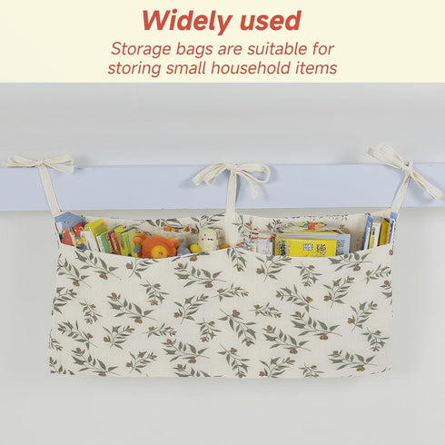 FALESOUL 2-Pockets Cotton Baby Bedside Hanging Storage Bag, Baby Crib Side Organizer Crib Hanging Organizer, Diaper
