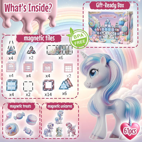 Unicorn Toys for Girls Age 4-6, Magnetic Tiles Frozen Toys, Building Blocks for Ages 3-8