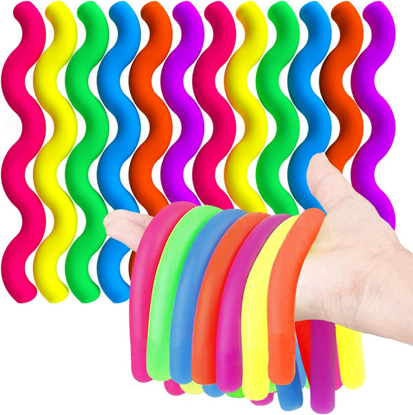 BUNMO Stretchy Strings, Sensory Toys for Toddlers 1-3, Fidget Toy for Anxiety & Stress Relief, Mini Smooth 12pk