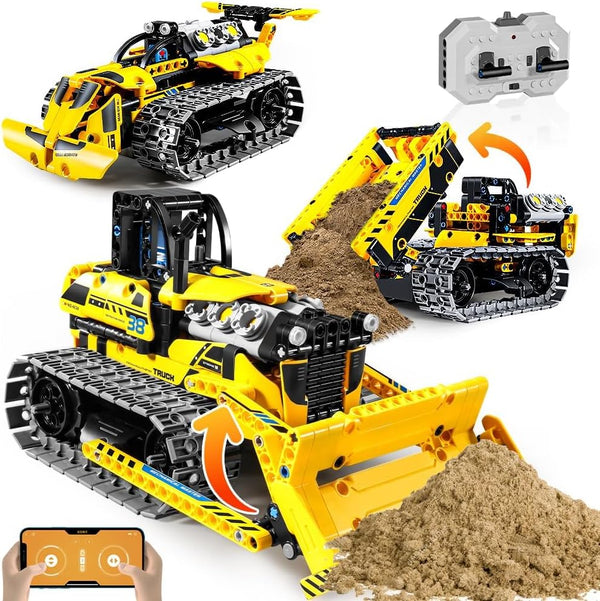 OKKIDY 3 in 1 Kids Remote Bulldozer STEM Technology Building Blocks Set