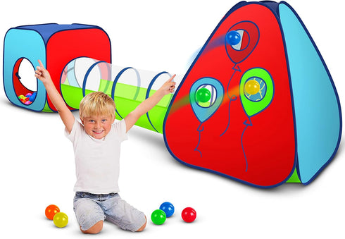 Kiddey Tunnel and Ball Pit Play Tent, 3pc Pop Up Toddler Gym Tunnels with Tents for Kids, Indoor Outdoor Gift