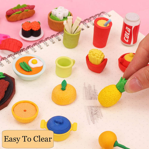 LanMa 70PCS Cute Food Erasers Set for Kids, Fruit Desserts Cake Puzzle, Classroom Prizes Party Gifts