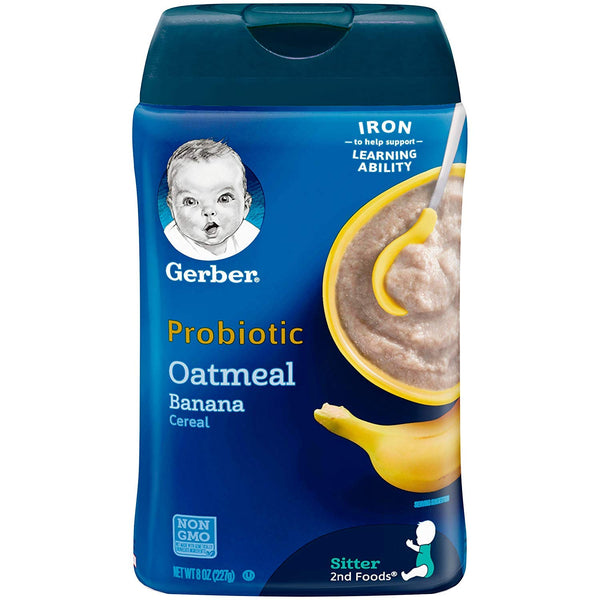 Gerber Stage 2 Baby Food, Oatmeal Banana Cereal, Probiotics Support Healthy Digestion,
