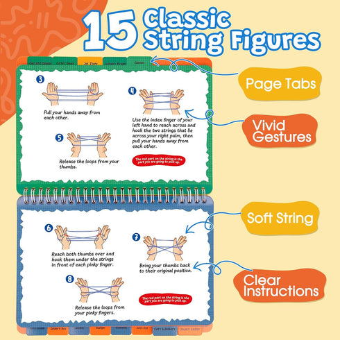 8 9 10 11 12 6-12 Kasfalci String Game Book Kit - Gifts for Year Old Girl - Classic Finger String Figures Toy - Travel