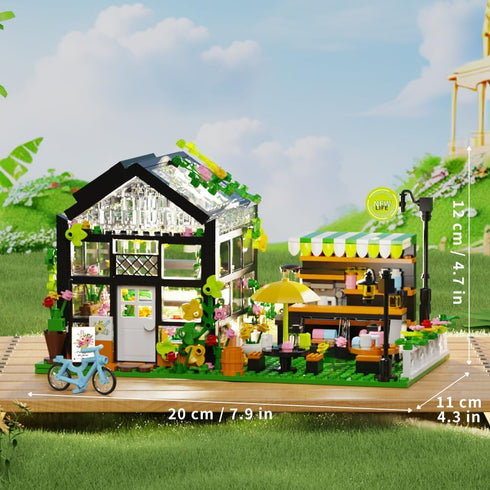 Set 8-12 680pcs Flower House Building with LED, City Street House Flower Shop Building Blocks Toy, Valentine Gift