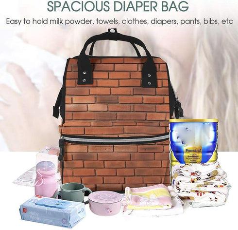 FHEDVBN Backpack Mummy Backpacks Daypack Red Brick Wall Texture Diaper Bag for Women Multifunction Waterproof for Mom