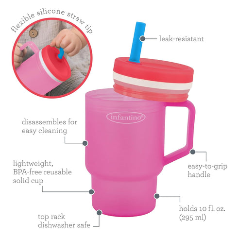 1st 10 Oz. Infantino My Tumbler, Durable Plastic Sippy Cup with Straw & Handle, Spill-Resistant, for On-The-Go