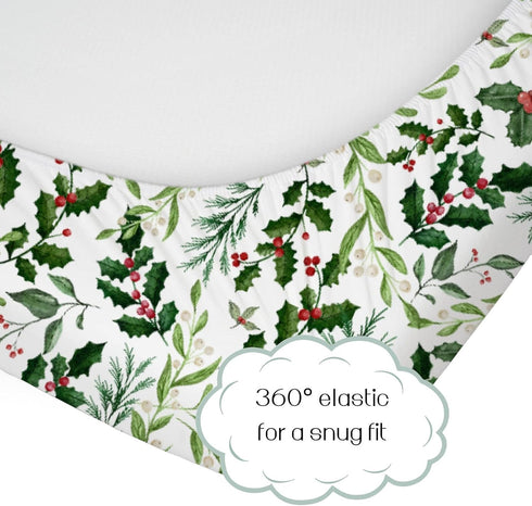 52 28 HawSkgFub Christmas Foliage Holly Berry Fitted Standard Crib Sheet Baby Boy Girl Shower Gift, Neutral Green Xmas