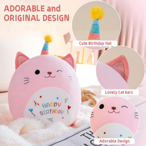 Cat Plush Cute Stuffed Animals - Soft Birthday Gift Cat Plushie Pillow for Kids, Boys, Girls, 8 inch Pink
