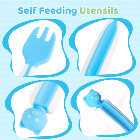 Baby Spoons and Fork Feeding Set - Silicone Chew Spoon for Self Feeding Ages 6 Months Up - 3 Pack