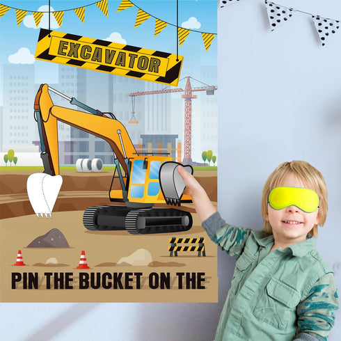 T-Antrix 21'' 28'' Sets Pin The Bucket on The Excavator Party Games -Construction Themed Birthday Games for Kids Boys