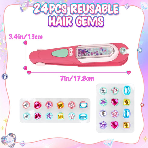 24 3 4 5 6 7 8 Aooess Hair Gem for Girls Styling Tool Kit: Hair Gem Stamper Reusable Rhinestones, Gems Stapler