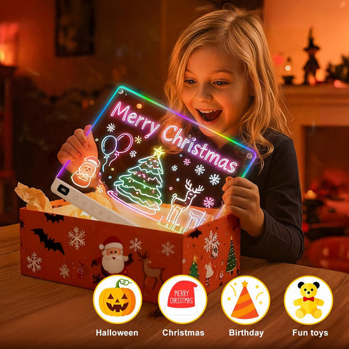 13 16" Led Drawing Board with Light Effects, Rechargeable Glow Doodle LED Note Board with Colors, Neon Light Up Drawing