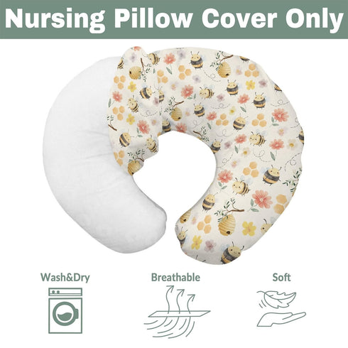 Summer Pastel Bee Floral Baby Nursing Pillow Covers for Boy Girl Vintage Bees Honeycomb Flowers Nursery Pillowcase