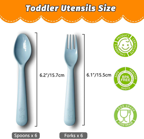 Kids Spoons and Forks Toddler Utensils Plastics Reusable Silverware Baby Cutlery Set Feeding Dinnerware Utensils BPA Free Microwave Dishwasher and Freezer Safe by Muulaii