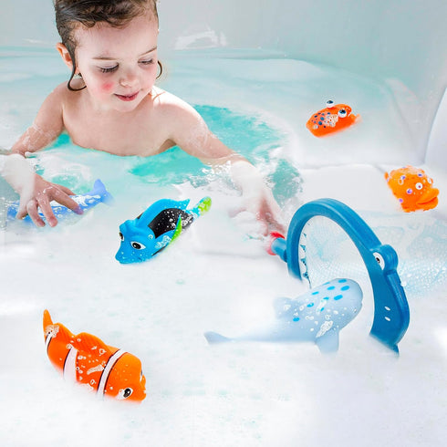 No Hole Mold Free Bath Toys for Toddlers 1-3, Water Toys with Storage Bag, Baby Shark Pool and Shower Gifts