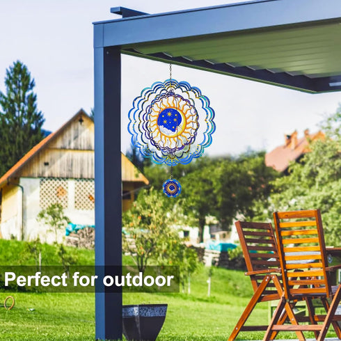 Metal Wind Spinners - Outdoor Hanging Zodiac Signs, Moon Wind Catcher, Metallic Wind Chime for Garden Decor