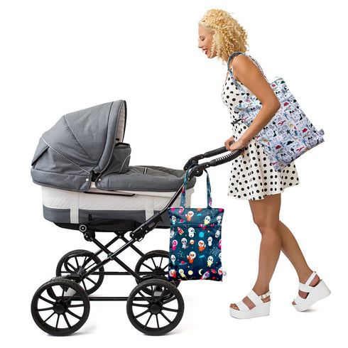 2PCS FLOCK THREE Bundle Wet Dry Bag Waterproof Tote Reusable Wet Clothes Baby Diapers Stroller Swimsuit Travel Small