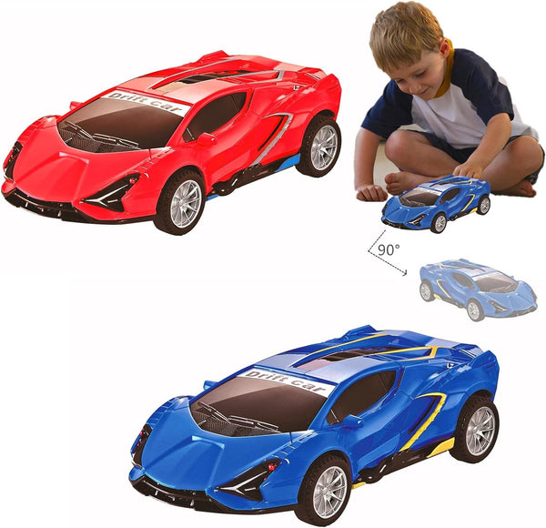Inertia Drift Car Toy for Kids 3-6 Years, 2 Pack Push Go Friction Powered Stunt Cars, Gifts for Boys and Girls