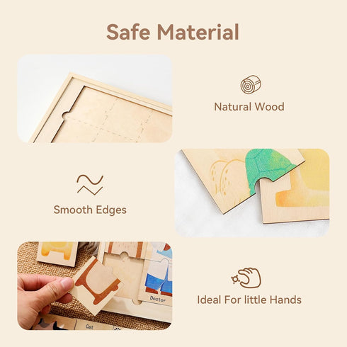 3+, Wooden Animal & Career Matching Puzzles for Ages Chunky Pieces with Storage Box, Montessori Preschool Learning Toy