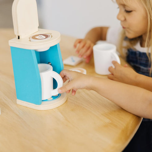 11-Piece Set Set Melissa & Doug Brew and Serve Wooden Coffee Maker - Play Kitchen Accessories Pretend Play Kitchen