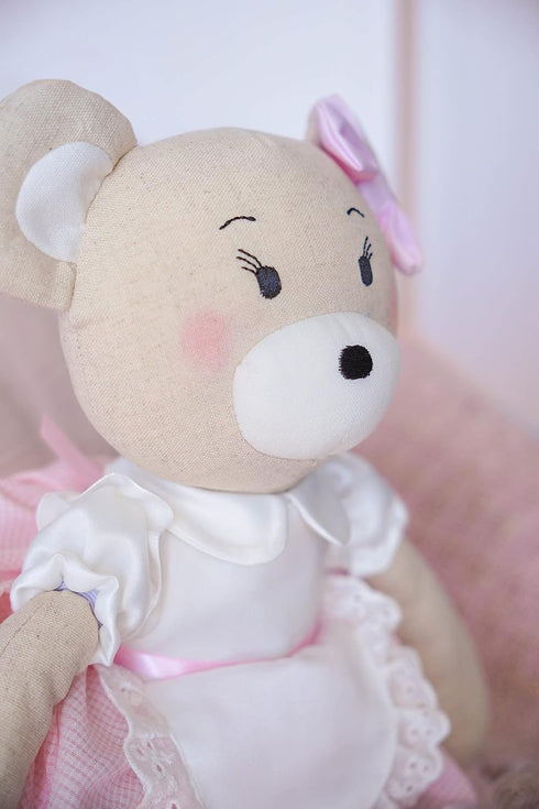 Clover the Bear Plush Doll - Beautiful Teddy Bear for Kids, Soft Cotton Linen Animal Plushie with Tulle Skirt