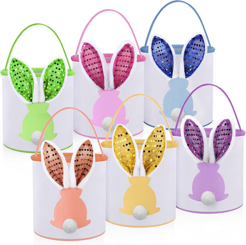 Honeydak 6 Pcs Easter Eggs Hunt Basket for Kids Lighted Bunny Canvas